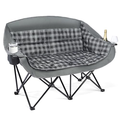 Image of Double Camping Chair Loveseat -2 Person Oversized Padded Outdoor Camp Couch