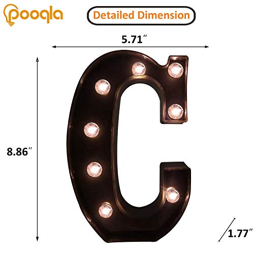 Image of Pooqla Black Light Up Letter C, Marquee Letters Black Room Decor | LED Lighted Letters Birthday Party Decorations, Gifts for Boys Men Christmas Anniversary Night Light Home Bar Room Decoration