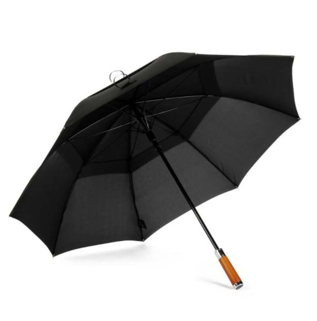 Beschichtung Gegen Automatischer Offener Golfschirm, Winddicht, Großer Stockschirm, Holzgriff, Retro-Geschäft, Belüfteter Regen- Und Sonnenschirm Windsicher Leicht Klassisch(Black)