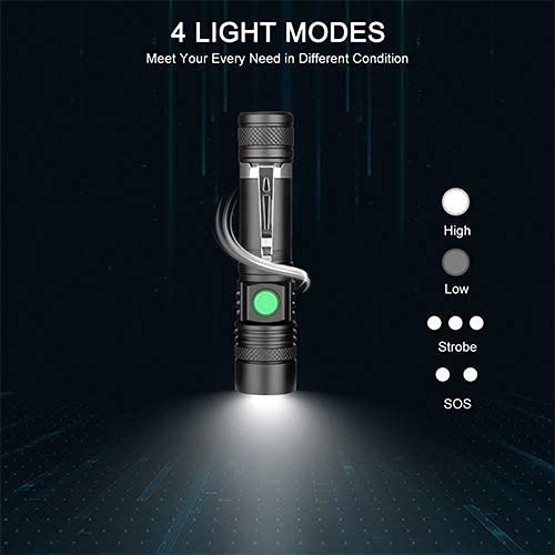 Rechargeable Flashlight, Tactical LED Flashlight, 1200 Lumen Super Bright Pocket-sized Flashlight, IPX6 Waterproof, Zoomable,4 Mode Flashlight for Camping, Emergency Flashlight - Thumbnail 7