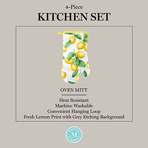 Martha Stewart Lots of Lemons Modern Kitchen Towel, Oven Mitt & Potholder Set, 4-Pack, White-Yellow
