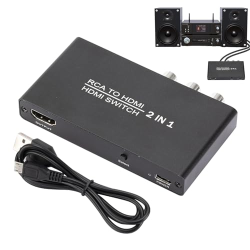 Convertitore da AV a hdmii – 1080p/30Hz switch portatile AV a HD, adattatore composito a hdmii | 1 AV in 2 HD Out, cavo USB incluso, convertitore di configurazione rapida per HDTV, streaming video