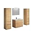 Produktbild Allibert Badmöbel Set Unterschrank 80 cm Waschbecken Spiegelschrank Seitenschrank vormontiert Eiche