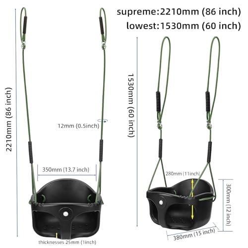 Image of Dakzou Jungle Gym High Back Full Bucket Toddler Swing Seat Upgraded Heavy Duty with Finger Grip Chain Fully Assembled Swing Set Accessory，Black