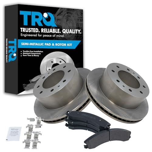 Image of TRQ Rear Brake Pad and Rotor Kit Brake Pads Rotor Semi-Metallic Compatible with 2011-2019 Chevrolet Silverado 2500 HD Silverado 3500 HD 2016-2019 Suburban 3500 GMC Sierra 2500 Sierra