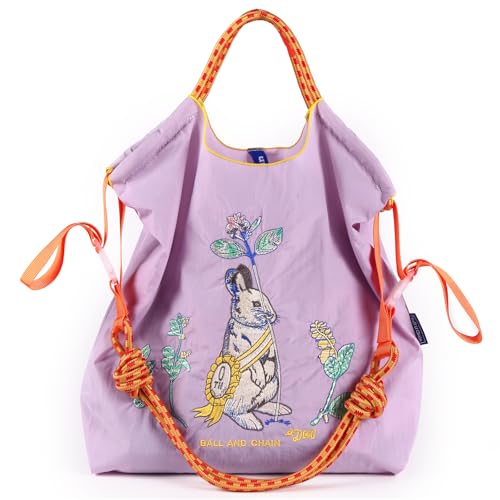 Image of Ball&Chain Women Stylish Embroidered Tote Bag -Ideal Birthday Gift, Perfect Companion for Shopping, Travel, and Beach. (Purple, Large)