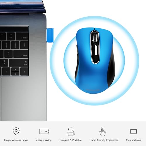 Image of memzuoix 2.4G Portable Wireless Mouse, 1400 DPI Mobile Optical Cordless Mice with USB Receiver for Computer, Laptop, PC, Desktop, MacBook, 5 Buttons, Blue