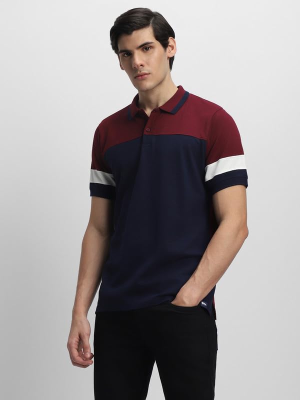 Image of Dennis Lingo Men's Navy Cotton Polo Neck Tshirt, Slim Fit Half Sleeve