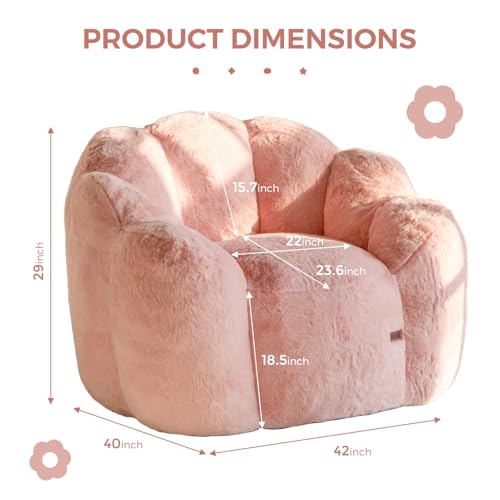 MAXYOYO Bean Bag Chair for Adults, Floral Shaped Bean Bag Sofa, Ultra Soft Faux Fur Floor Sofa, Large Reading Chair for Living Room Bedroom, Pink, Single