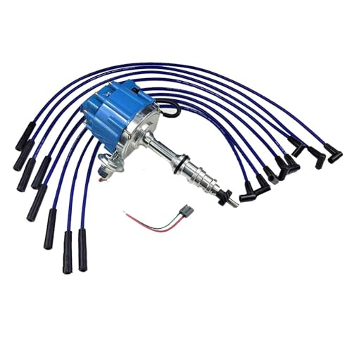 A-Team Performance 8mm Silicone Wire & Silicone Cap Kit for HEI Distributor - Blue - Compatible with Ford FE 332-428 - Distributor Cap Rotor Kit & Ignition Wires