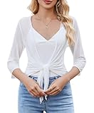 Avidlove Womens Shrug Sheer Tie Front 3/4 Sleeve Cropped Cardigan Mesh Bolero Lightweight Shrug for Dressy White XX-Large