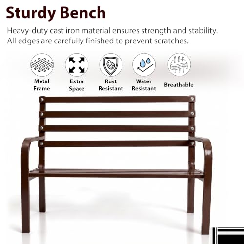 Image of BRISHI 2 Seater Metal Garden Bench for Indoor & Outdoor Park /Patio /Living Room /Terrace /Balcony (Brown)