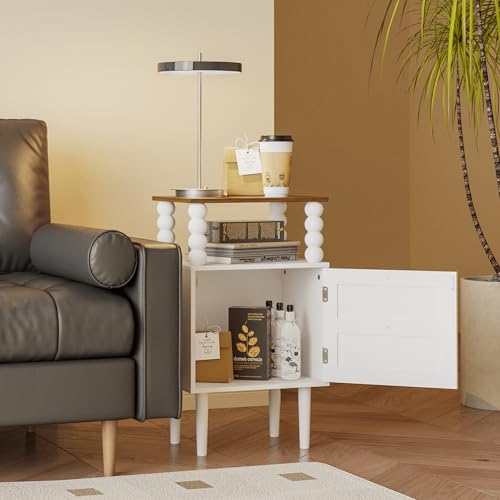 Image of Veegle White Nightstand,Mid-Century Modern Bedside Table with Storage Drawer and Open Wood Shelf, for Bedroom and Small Spaces,Night Stand with Solid Wood Legs (White)