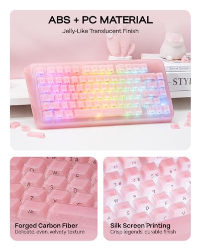 Image of EPOMAKER Frost Jelly Keycaps Set, 126 Keys Forged Carbon Fiber Keycaps | Cherry Profile, ABS+PC, MX-Style Compatible for 61 /68 /84 /87 /98 /100 /104 /108 ANSI Layout Mechanical Gaming Keyboards (Pink)