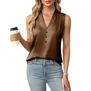 Blooming Jelly Womens Dressy Tank Tops Summer Sleeveless Work Blouses Silk Satin V Neck Shirts Business Casual Outfits