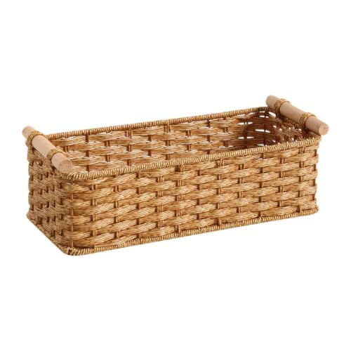 Cesta almacenamiento tejida artesanal con acabado rectangular premium 8