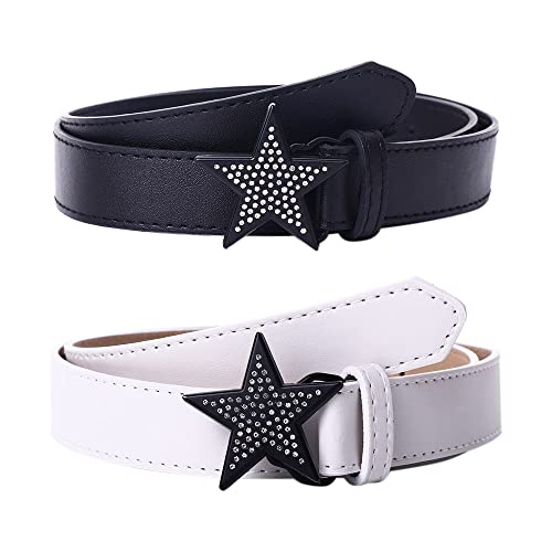 Vctitil 2PCS Adjustable Versatile Women Waist Belts With Star Shaped Buckle PU Leather Alloy Rhinestone Wide Waist Belt
