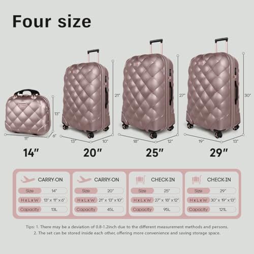 New York XPress 4 Piece Luggage Set, Lightweight Carry On Luggage, Polycarbonate Expandable Hard Case Luggage with Wheels, TSA Lock, Rose Gold