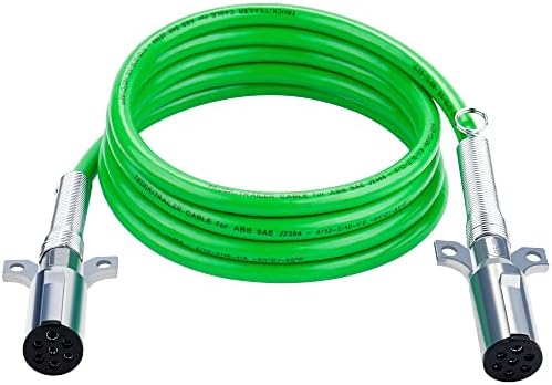 Dazakoot 7 Way ABS Cord, 12FT 7 Way Coiled Trailer Cord, Heavey Duty Electrical Power Cable for Semi Truck Tractors - Green
