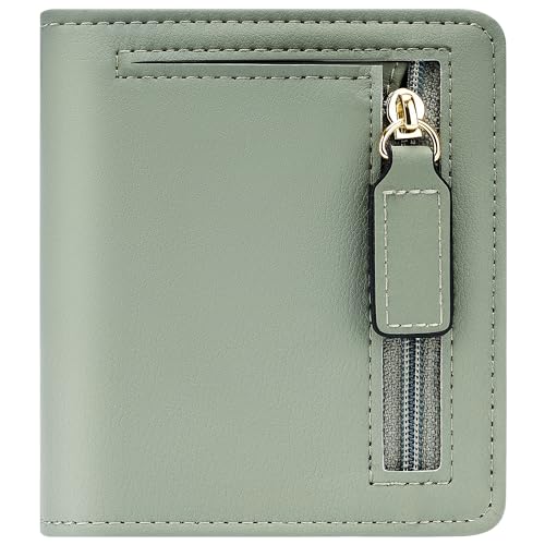 Image of Gostwo Small Wallet for Women, Slim Bifold Credit Card Holder, Compact RFID Blocking Cash Wallet, Billfolds Thin Leather Zipper Pocket, Mini Wallet Gift for Ladies Teen Girls Travel with ID Window