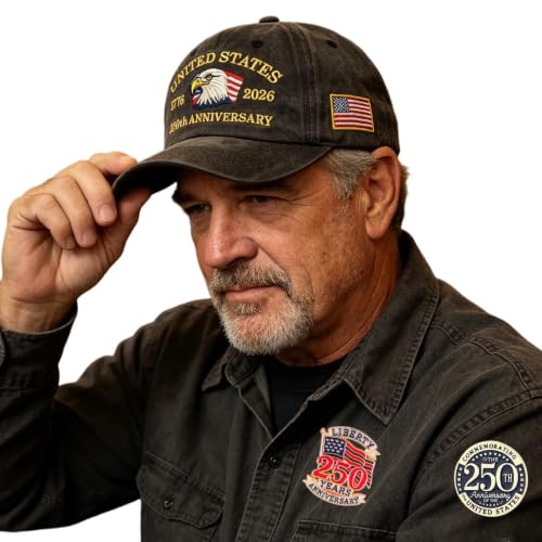 250th Anniversary USA Hat & Pin Set - Vintage Style Patriotic Baseball Cap with Marine Corps Pins Adjustable America 250 Merchandise Includes 2 Marine Corps Themed Lapel Pins Black