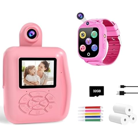 PROGRACE Kids Instant Print Camera Kids Watch - 1080P HD Photos & Videos - Perfect Birthday for Boys & Girls Age 3-12 with 32GB Card Cover