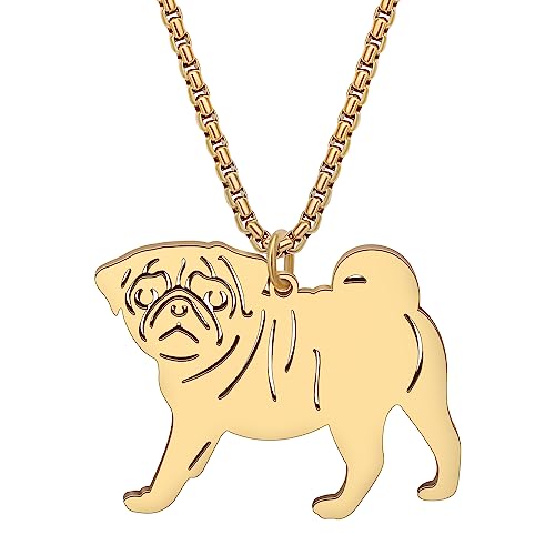 DALANE Edelstahl Niedlichen Mops Hund Halskette 18k Vergoldet Anhänger Haustiere Welpen Schmuck Geschenke für Frauen Mädchen Hundeliebhaber Charms (Vergoldeter Mops)