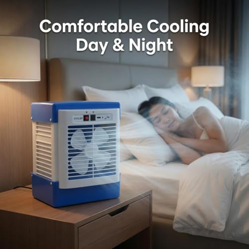 Image of Drumstone (𝐒𝐩𝐞𝐜𝐢𝐚𝐥 𝟏𝟓 𝐘𝐞𝐚𝐫𝐬 𝐖𝐚𝐫𝐫𝐚𝐧𝐭𝐲) Rechargeable Mini Air Cooler with Water Tank, Portable Personal Cooling Fan & Humidifier, USB Desktop Air Cooler for Home