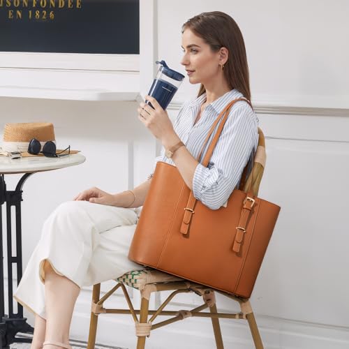 Image of Laptop Bag for Women Large Office Handbags Briefcase Fits Up to 15.6 inch (Updated Version)-Brown