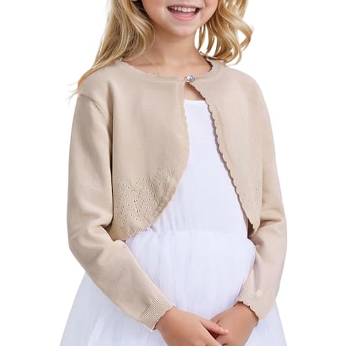 CUNYI Girls Sparkle Bolero Cardigans Long Sleeve Cropped Cardigan Shrug for Dresses Lightweight Knit Sweater Elegant