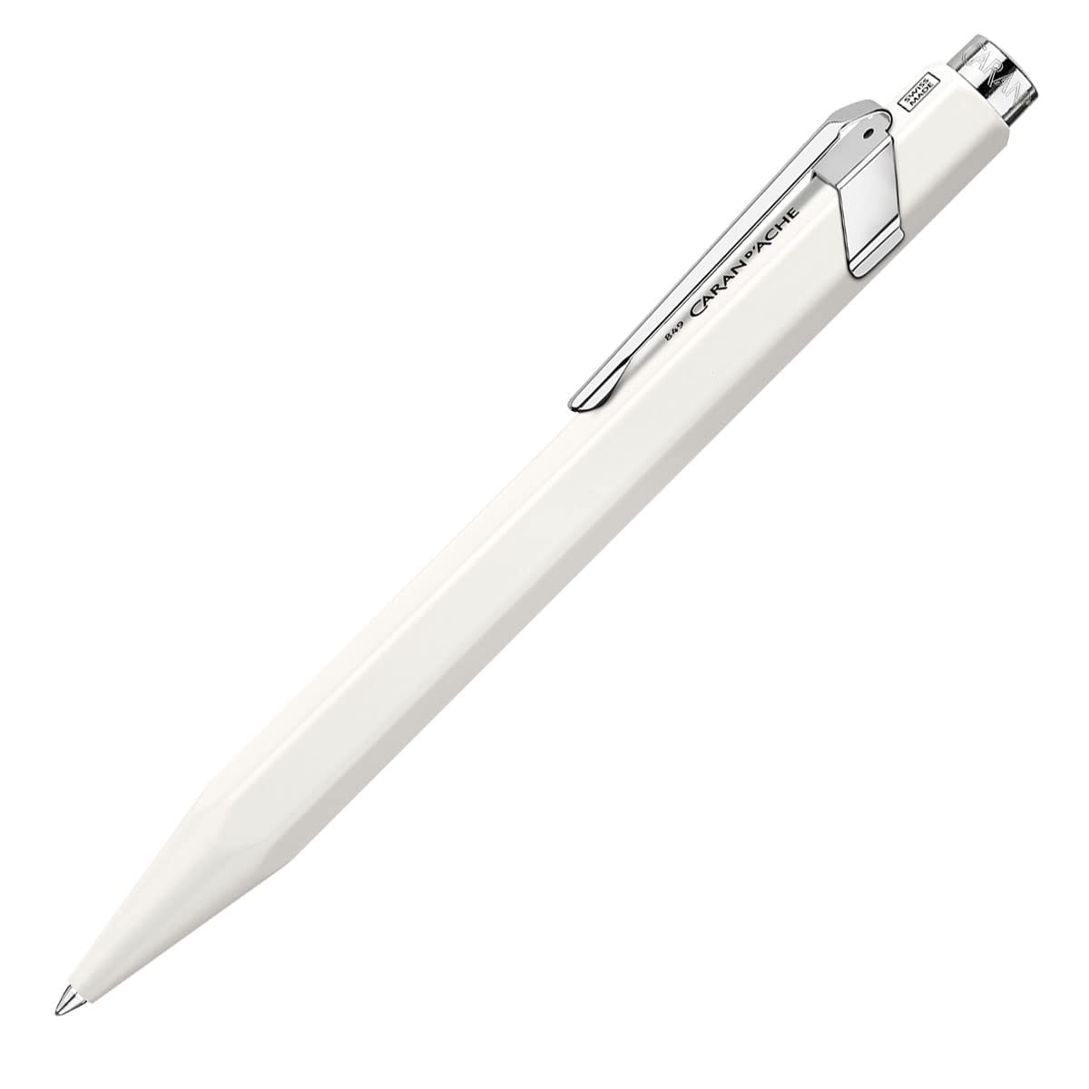 Caran d'Ache Kugelschreiber 849 Popline mit Etui Weiß lackiert Strichstärke: M, Schriftfarbe: Blau, Länge: 12,5 cm, 0846.509