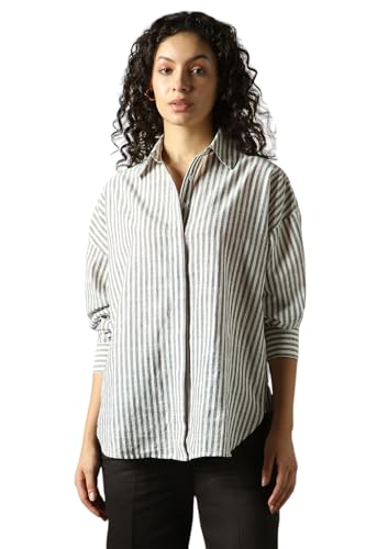 Image of HIGH Star Oversized Striped Cotton Shirt for Women | Stylish Tops for Women | Comfortable and Trendy Casual Shirt