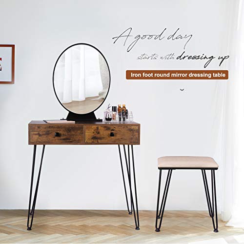 TWING Vanity Table,Makeup Dressing Table with Mirror,Bedroom Vanity Set with Sturdy Steel Legs Cushioned Stool,2 Drawers for Women Girls Kids - Thumbnail 2