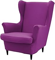 Vista 8 de Fundas para silla Wingback, 2 piezas, fundas elásticas para sillón de ala de color sólido con parte inferior elástica, protector de muebles