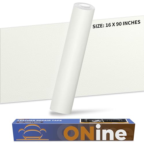 Image of ONine Leather Repair Patch,Leather Repair Tape, 16 x 90 inches Leather Repair Patch for Furniture,Vinyl Repair kit,Leather Couch Patch,for Sofas, Furniture, car Seats(White-Litchi Grain)