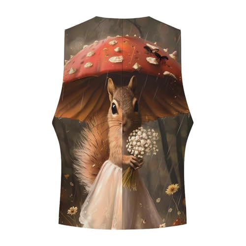 Lady Squirrel With Umbrella Men's Suit Vest Waistcoat Vests Formal Dress with 2 Pockets for Business Casual Tuxedo4