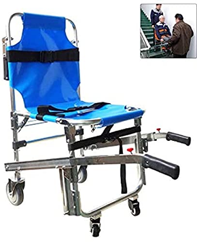 Dntum Stair Chair Emergency 4 Wheels Ambulance Firefighter Evacuation Medical Transport Chair with Patient Restraint Straps 350 lbs Capacity Blue