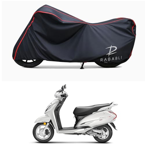Image of Waterproof Bike Body Cover Compatible for | Honda Activa 125 Drum | Taffeta Fabric, Red Piping Design, Bottom Elastic Fit | Dustproof, Sun UV & Rain Protection for All Bikes