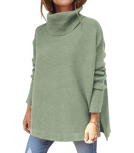 Hormtaer Pullover Damen Winter Rollkragenpullover Warm Oversized Strickpullover Rollkragen Stricken Pulli Grobstrickpullover Casual Lose Langarm...