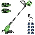 Cordless Weed Wacker, 21V Battery Powered Grass Trimmer & Edger 2-in-1, Electric Weed Wacker with 2 × 2.0Ah Batteries and 8 × Spare Spools, Lightweight Edger Lawn Tool for Yard & Garden