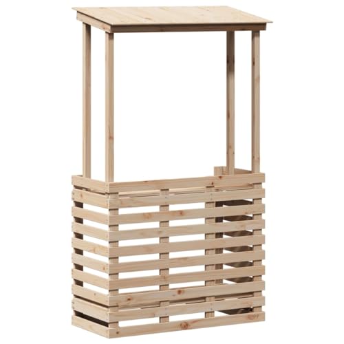 vidaXL Mesa de Bar de Jardín con Techo, Mesita de Barra de Pub, Estante de Almacenamiento, Mueble para Balcón Patio Terraza, Madera Maciza