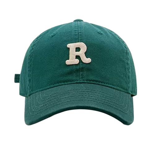 SAUTRV Gorra de béisbol para primavera/verano con cabeza grande y parte superior suave con letra R, verde, Talla única