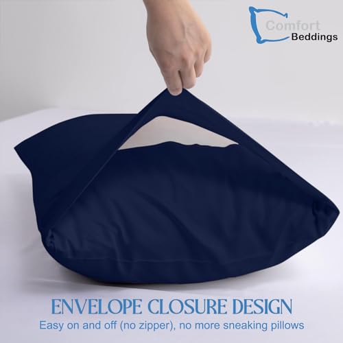 Image of Pack of 2 Toddler Pillowcases 13x18 Premium 100% Cotton Blend Navy Blue Toddler Pillow Case Envelope Closure, Soft Nursery Pillow Covers - Perfect for Kids (Size-13x18, Navy Blue)