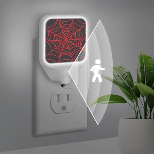 Image of Plug-in Led Night Light with Auto Dusk to Dawn Sensor for Room Decor, Black Spider Web Adjustable Brightness Warm White Lights for Hallway,Bedroom, s Room, Kitchen, Stairway