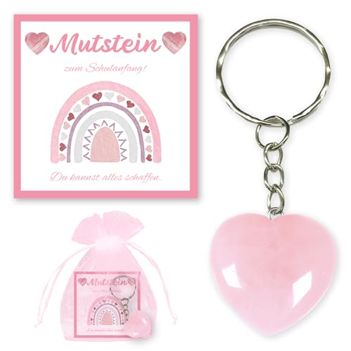 Znnhnn Mutstein für Kinder Einschulung, Glückssteine Schlüsselanhänger mit Grußkarte und Organza Beutel, Einschulung Geschenk Glückssteine Mädchen, Glücksbringer Kinder, Schultüte Füllung