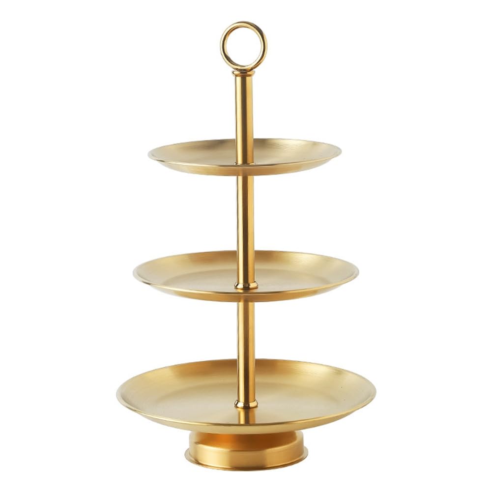 Vjsujehgy Stainless Steel Dessert Cake Stand Three-Layer Fruit Tray Afternoon Tea Trays Living Room Kitchen Tray Gold