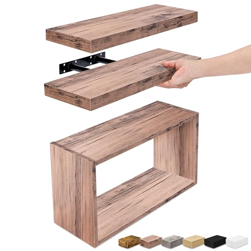 Image of Sorbus Floating Shelves for Wall Set of 3 - Bathroom Shelves for Wall Storage, Over Toilet, Bedroom, Farmhouse, Decor - 2 Floating Shelves with Invisible Brackets & 1 Rectangular Box, Mahogany