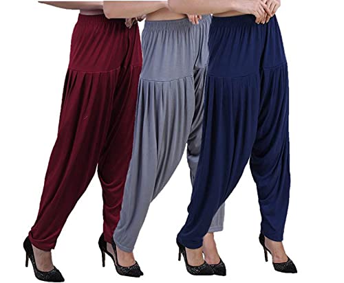 Image of Casuals Women's Regular Fit Viscose Drawstring Patiala Harem Pants Combo Pack 3