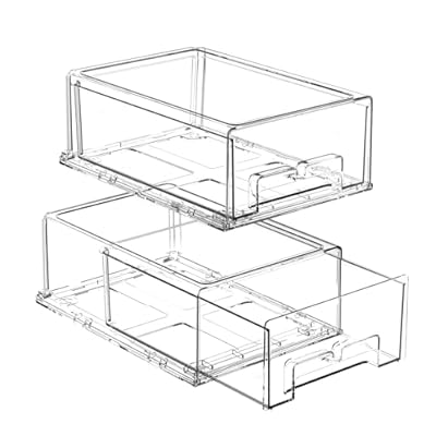 BOICHU 2 Pack Stackable Storage Drawers - Clear Refrigerator Drawers for Refrigerator Organizers and Storage, Acrylic Fridge Drawer Organizer with Handles for Bathroom, Undersink, Cabinet, Pantry, etc