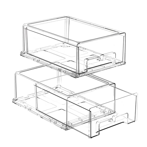 2 Pack Stackable Storage Drawers - Clear Refrigerator Drawers for Refrigerator Organizers and Storage, Acrylic Fridge Dr - Detailed View